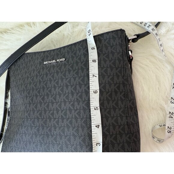 Michael Kors Jet Set Travel Large Messenger Bag Logo-Print Canvas Black/Silver - Picture 13 of 16